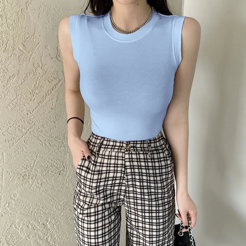 #0240 Summer Sleeveless T Shirt Women O-neck Sexy Basic Tight T Shirt Female Stretch Cotton Solid Color Tee Shirt Femme
#0240 Summer Sleeveless T Shirt Women O-neck Sexy Basic Tight T Shirt Female Stretch Cotton Solid Color Tee Shirt Femme