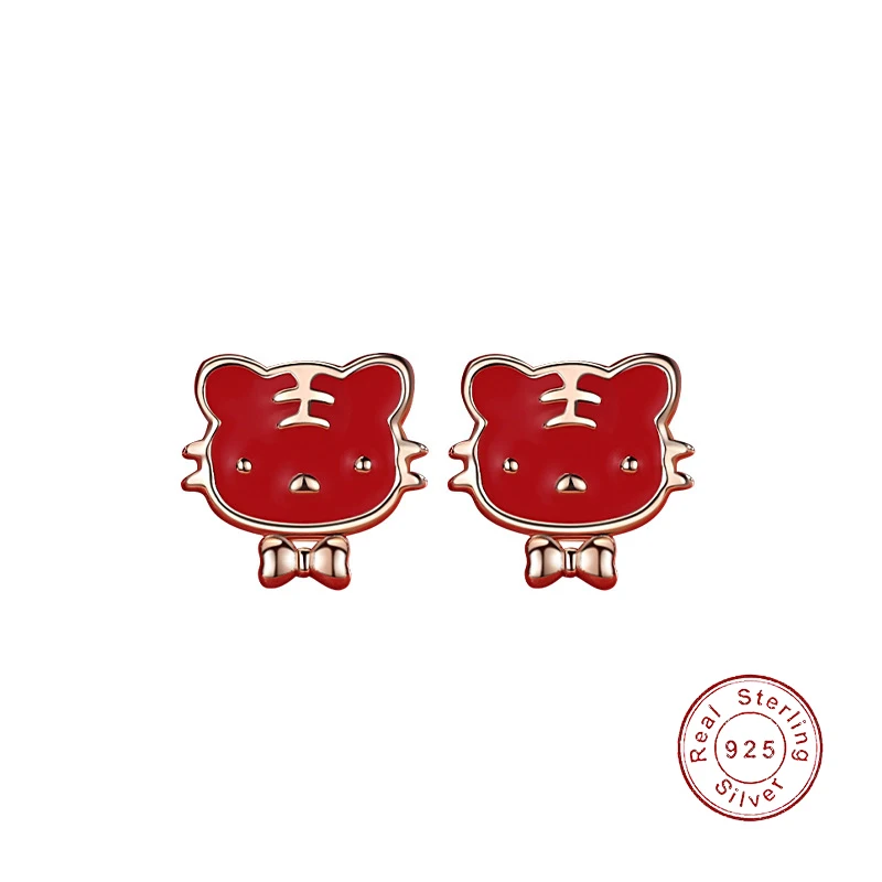 Женские серьги-гвоздики из серебра 925 пробы с бантом и тигром 
Женские серьги-гвоздики из серебра 925 пробы с бантом и тигром