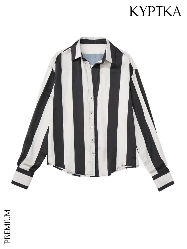 KYPTKA Women Fashion Flowy Loose Satin Striped Shirts Vintage Long Sleeve Front Buttons Female Blouses Blusas Chic Tops
KYPTKA Women Fashion Flowy Loose Satin Striped Shirts Vintage Long Sleeve Front Buttons Female Blouses Blusas Chic Tops