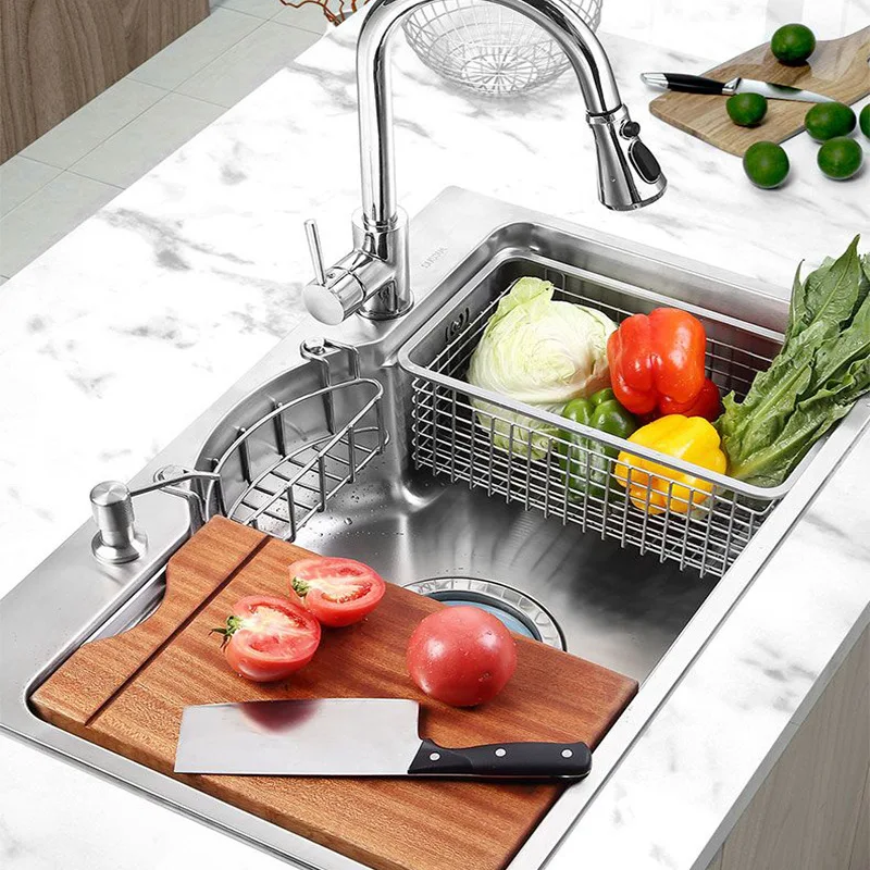 

Kitchen Sink Stainless Steel 1.2MM Thickness Brushed Sinks Kitchen Multifunctional Single Bowl Above Counter or Udermount Tank