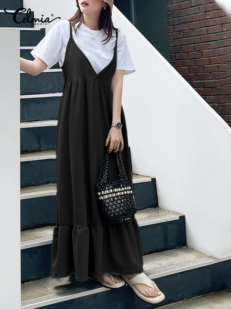 Casual Deep V Neck Maxi Dresses Celmia Women Suspenders Dress Summer Stithing Hem All-match Sundress Fashion A Line Strap Robe
Casual Deep V Neck Maxi Dresses Celmia Women Suspenders Dress Summer Stithing Hem All-match Sundress Fashion A Line Strap Robe