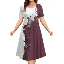 2023 New Women‘s Dresses 3d Flowers Pattern Short Sleeve Tops Casual Fashion A-Line Skirt Summer Lady Oversized Vacation Dresses