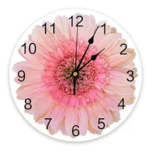 Pink African Chrysanthemum Wall Clock Large Modern Kitchen Dinning Round Wall Clocks Bedroom Silent Hanging Watch