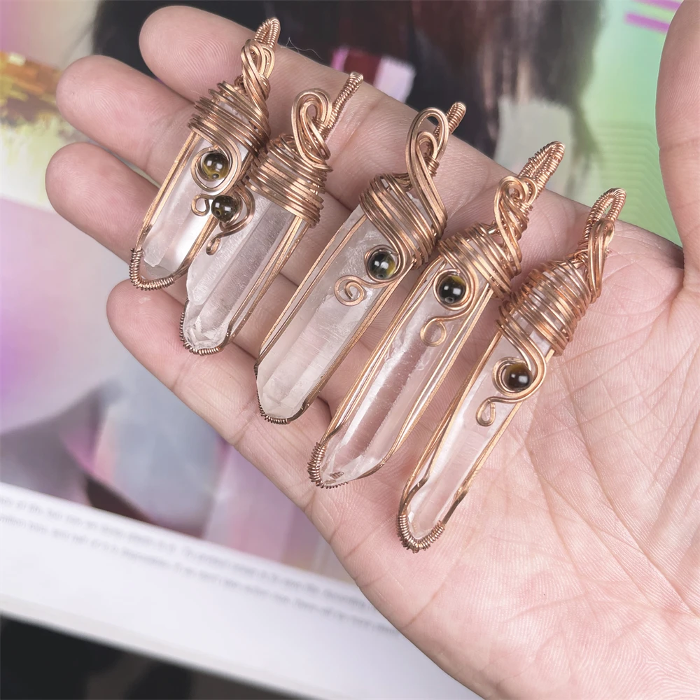 DIY Handmade Red Brass Wire Wrapped Natural Clear Crystals Healing Stones Hexagonal Point Pendant Necklace For Mother Days Gifts 
DIY Handmade Red Brass Wire Wrapped Natural Clear Crystals Healing Stones Hexagonal Point Pendant Necklace For Mother Days Gifts