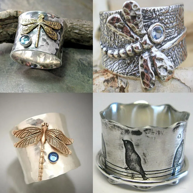 Vintage Antique Thai Silver Zircon Round Shape Carving Dragonfly Magpie Bird Vintage Rings for Women Wedding Animals Jewelry
Vintage Antique Thai Silver Zircon Round Shape Carving Dragonfly Magpie Bird Vintage Rings for Women Wedding Animals Jewelry