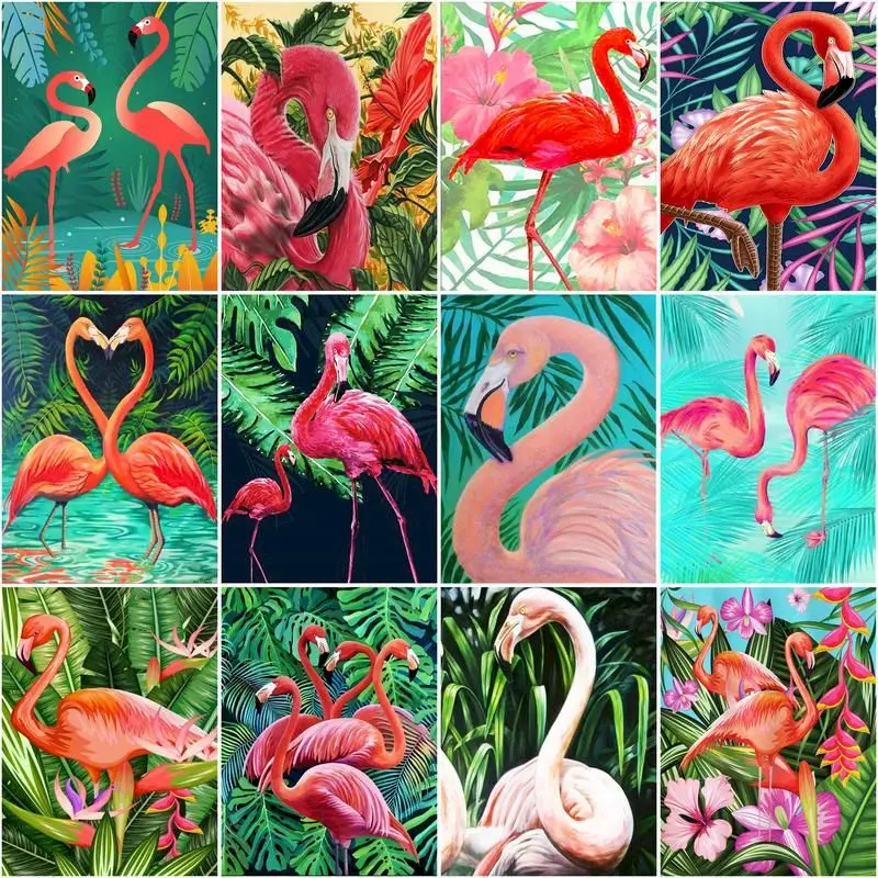 

CHENISTORY Pictures By Number Beautiful Flamingo Drawing On Canvas Gift Paint By Numbers Kits Handpainted Animal Art Home Decor