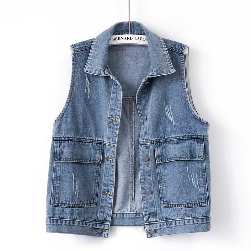 Vintage Blue Black Denim Vest Women Waistcoat Frayed Big Pocket Cowboy Sleeveless Jacket Loose Casual Short Jeans Vests Female
Vintage Blue Black Denim Vest Women Waistcoat Frayed Big Pocket Cowboy Sleeveless Jacket Loose Casual Short Jeans Vests Female