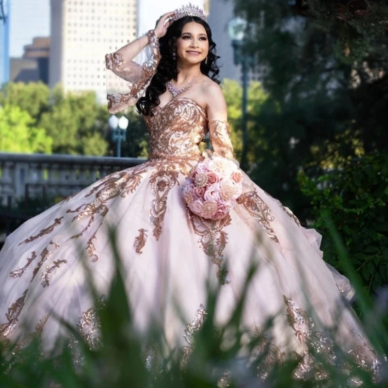ANGELSBRIDEP Blush Quinceanera Dresses Detachable Sleeves Sequin Applique Vestido Deputante 15 Anos Sweetheart Girls Party Gowns
ANGELSBRIDEP Blush Quinceanera Dresses Detachable Sleeves Sequin Applique Vestido Deputante 15 Anos Sweetheart Girls Party Gowns