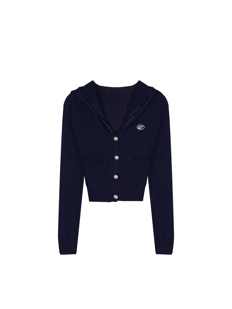 Новинка 2022, Женская осенне-зимняя простая базовая одежда с матросским воротником, облегающая короткая футболка с длинным рукавом, топ с вышивкой в стиле преппи