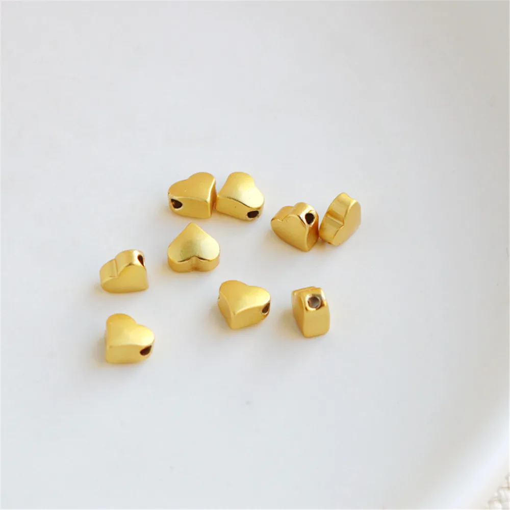 

18K matte gold clad gold curved horizontal hole love heart 5.5mm string love beads diy handmade necklace jewelry accessories