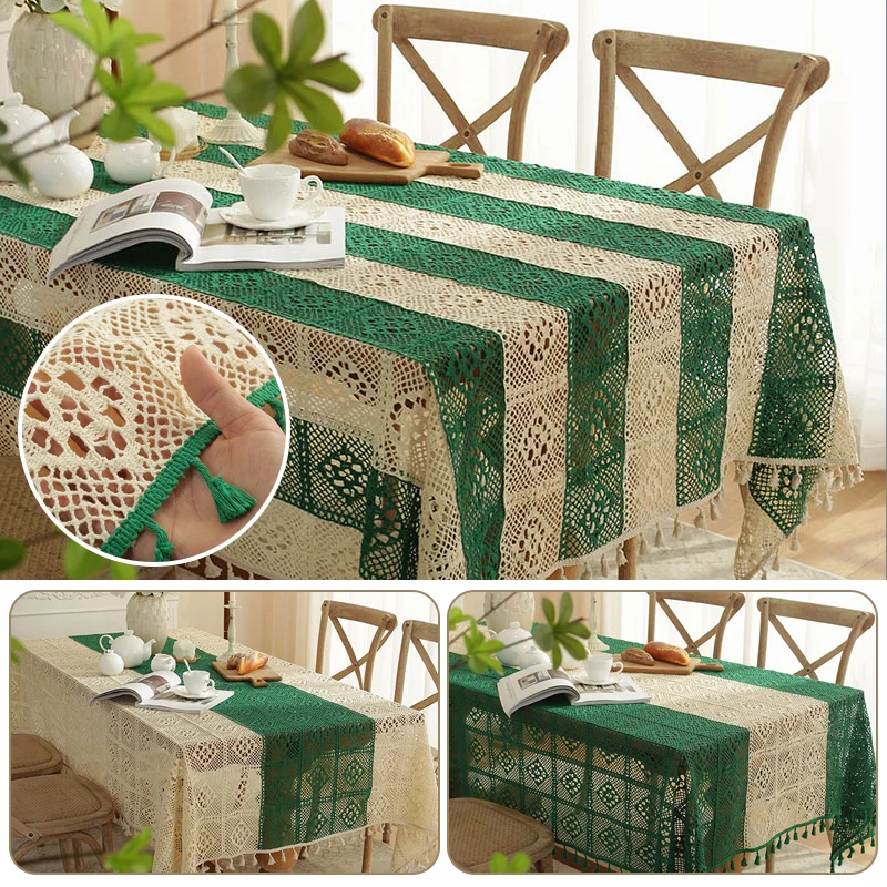Vintage Hollow Knitting Table Cloth Decorative Beige Green Patchwork Lace Tassel Tablecloth Rectangular Dining Table Cover
Vintage Hollow Knitting Table Cloth Decorative Beige Green Patchwork Lace Tassel Tablecloth Rectangular Dining Table Cover