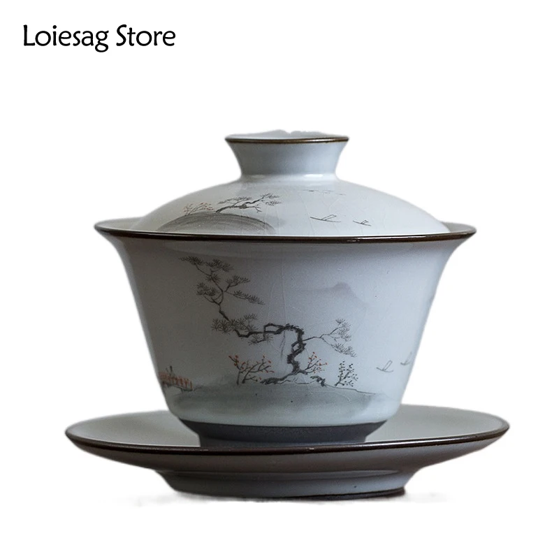 

Loiesag 170ml Ru Kiln Hand Painted Sancai Tureen Cover Bowl Teapot Kung Fu Tea Set Tea Cup Ceramic Tea Bowl Make Tea Gaiwan