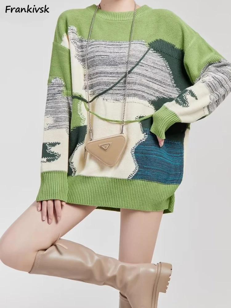 

Sweaters Women Chic Irregular Spliced Newest Couple Knitwear All-match Streetwear Korean Style Long Sleeves Baggy Autumn Daily