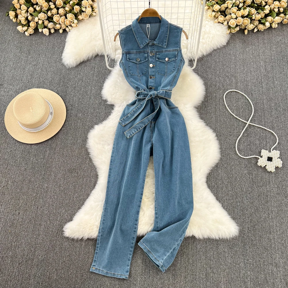 Vintage Sleeveless Denim High-waisted Slimmer Straight Cylinder Cargo Jumpsuit Pants
Vintage Sleeveless Denim High-waisted Slimmer Straight Cylinder Cargo Jumpsuit Pants