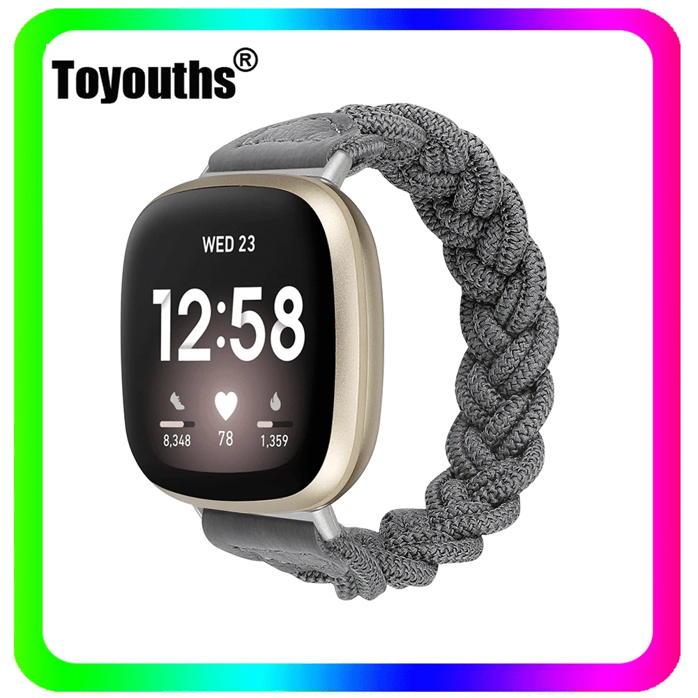 

Toyouths Elastic Woven Watch Strap for Fitbit Sense Band Braided Nylon Band for Fitbit Versa 3 Women Stretchable Watchband 20mm