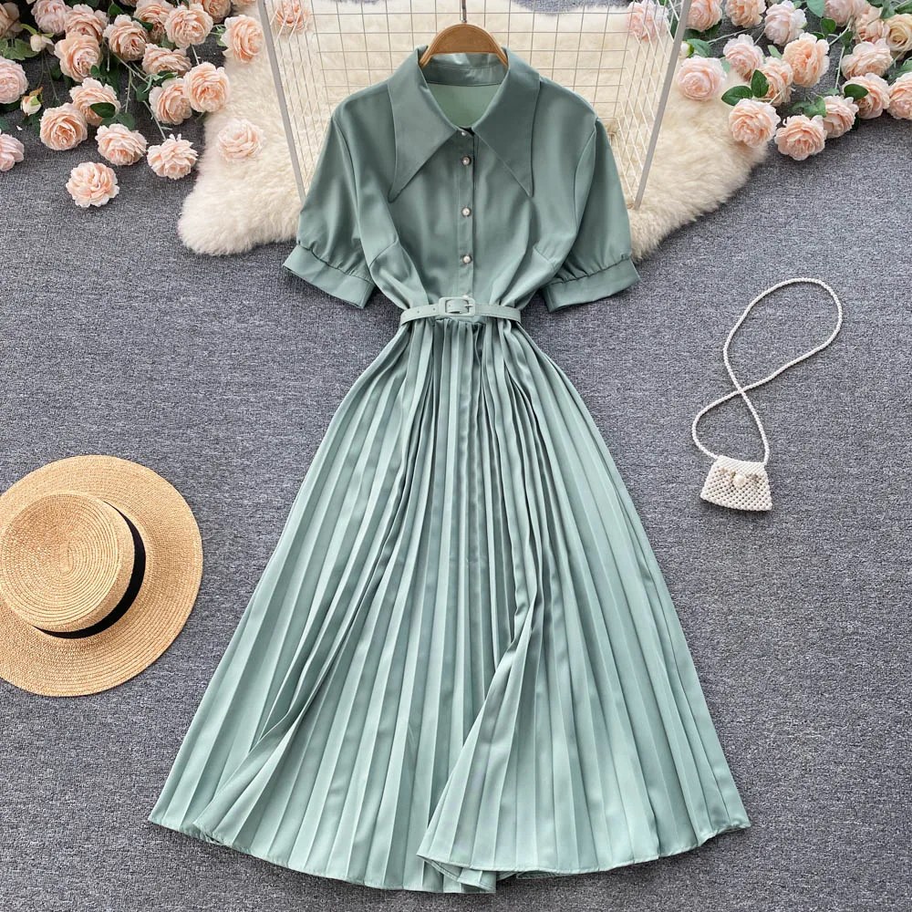 2022 summer new waist and thin lapel pleated dress Han Fan celebrity temperament lotus leaf short-sleeved large-swing long skirt
2022 summer new waist and thin lapel pleated dress Han Fan celebrity temperament lotus leaf short-sleeved large-swing long skirt