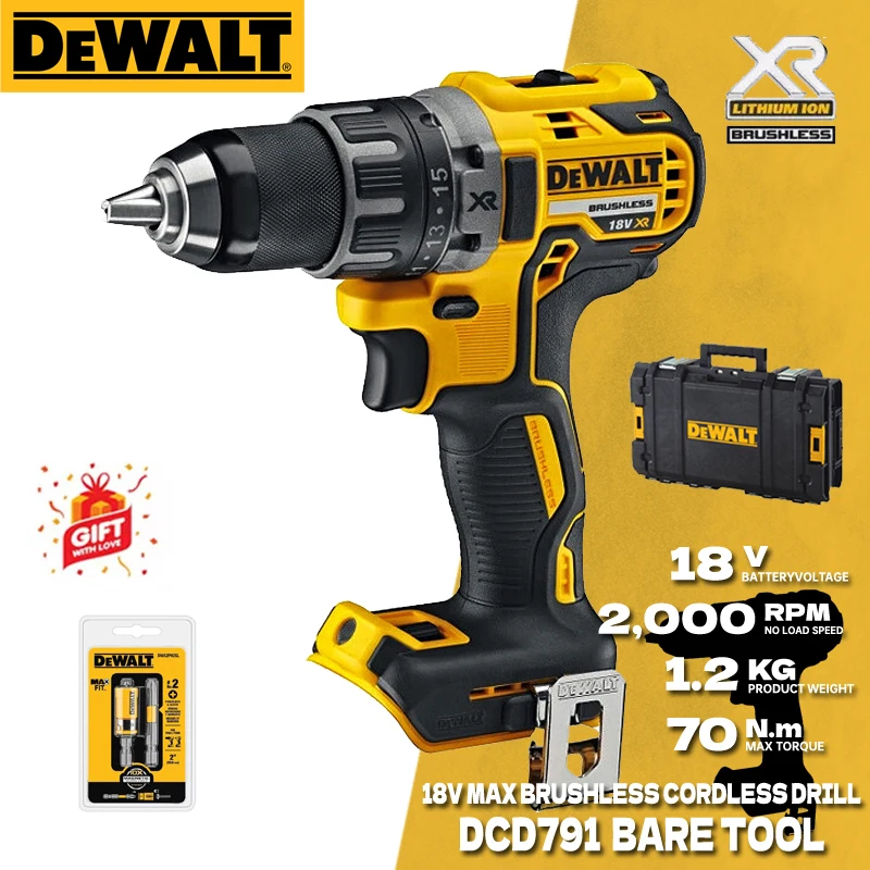 

DEWALT 18V Cordless Compact Drill/Driver Brushless Motor Electric Drill Screwdriver Household Rechargeable Power Tools DCD791