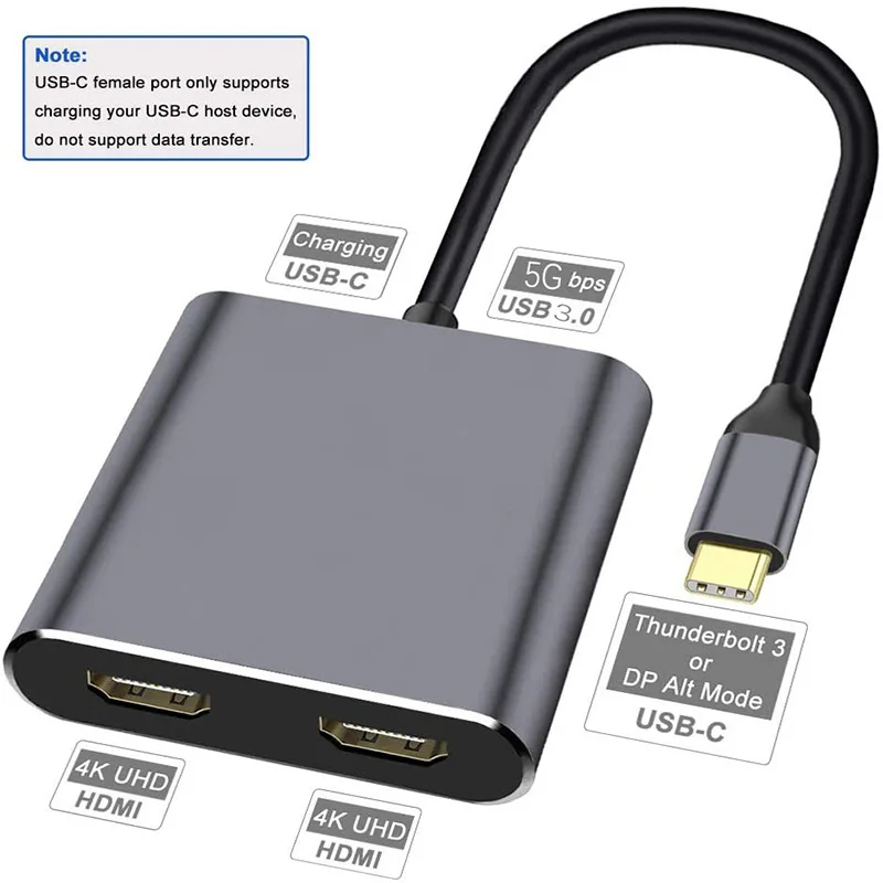 

Адаптер с USB C на двойной HDMI-совместимый адаптер 4K тройной дисплей видео преобразователь USB C на 2 usb-хаб усилитель аудио для IPad Air