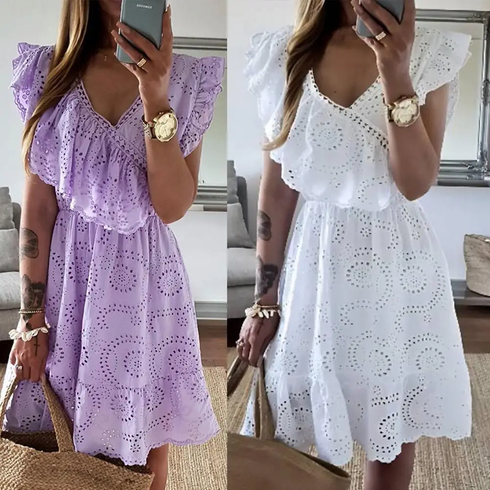 Loose Hem Fashion Butterflies Sleeve Ruffle Trim Short Dress Lightweight Summer Dress V-Neck Streetwear
Loose Hem Fashion Butterflies Sleeve Ruffle Trim Short Dress Lightweight Summer Dress V-Neck Streetwear