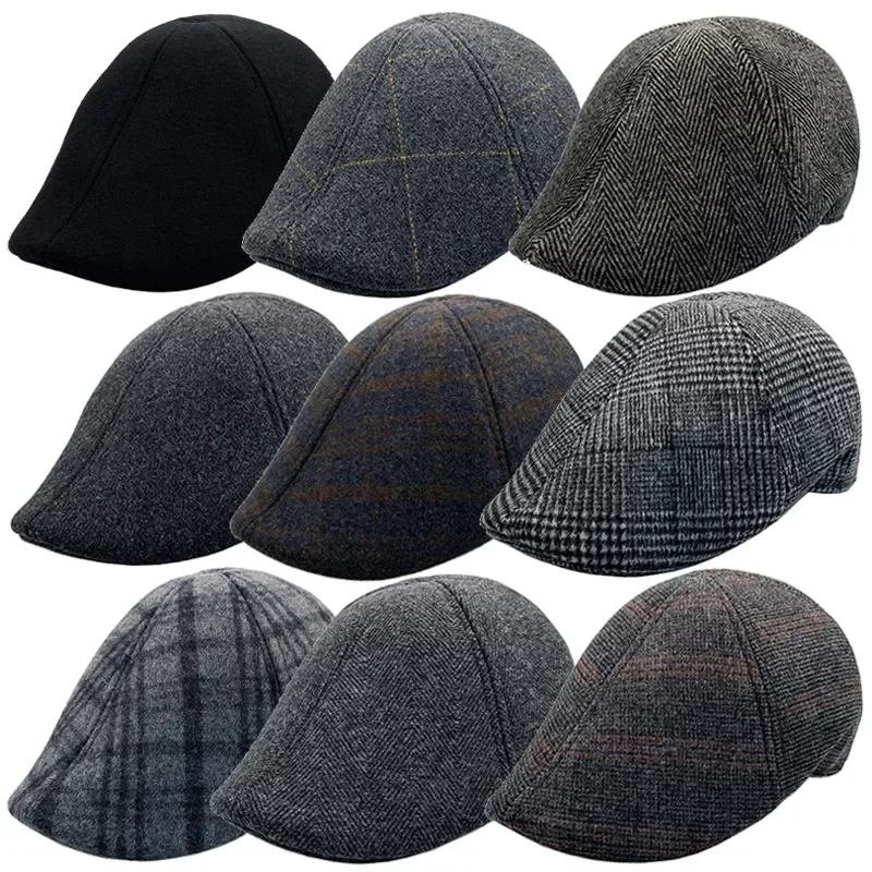 

Men Berets Street Newsboy Hat Autumn Winter Retro British Beret Hats Men Wool Flat Ivy Painter Caps Forward Gatsby Cabbie Hats