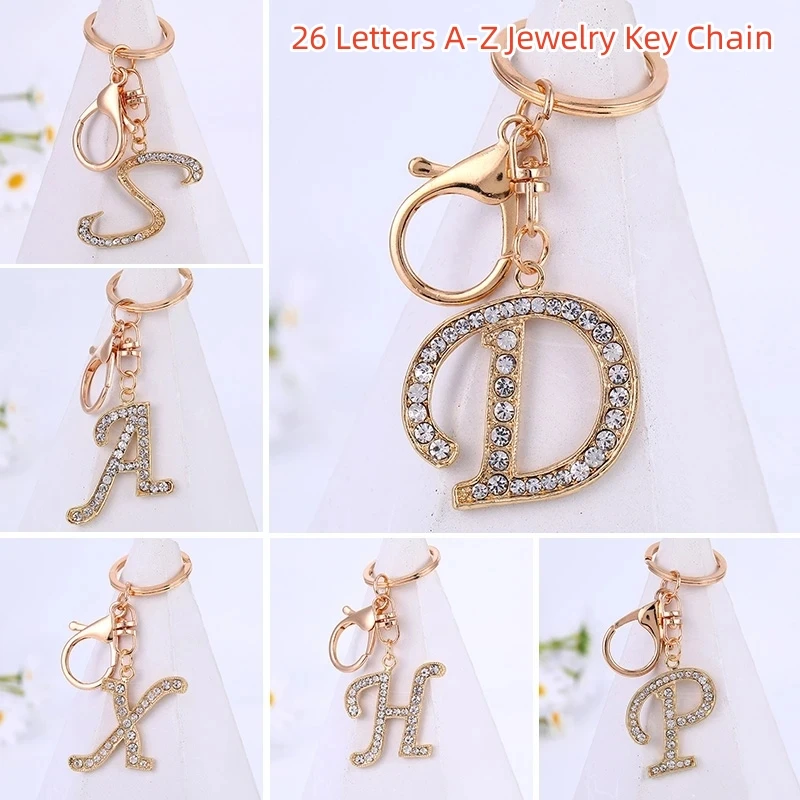 

Fashion Crystal Rhinestone Alphabet Keyring Initial Letter Keychain 26 Letters A-Z Jewelry Key Holder Bag Ornaments Car Trinket