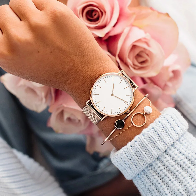 

Часы наручные женские кварцевые под розовое золото, роскошные Брендовые повседневные стальные, с браслетом