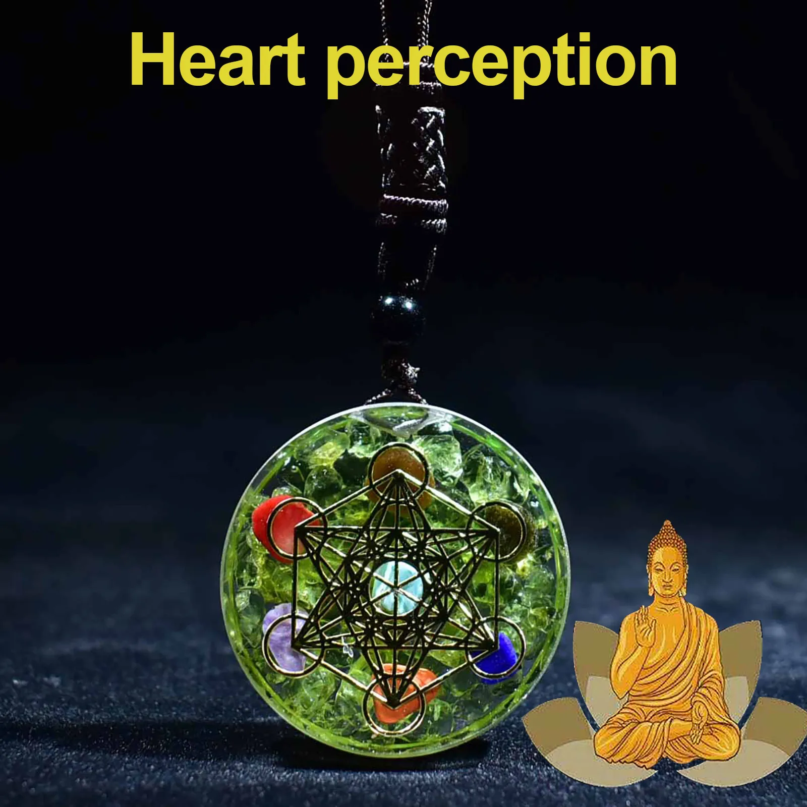 

2022 relax meditate yoga pendant necklace fashion Ogan Energy Magic Circle Pendant Natural Peridot Resin Seven Chakra Pendant