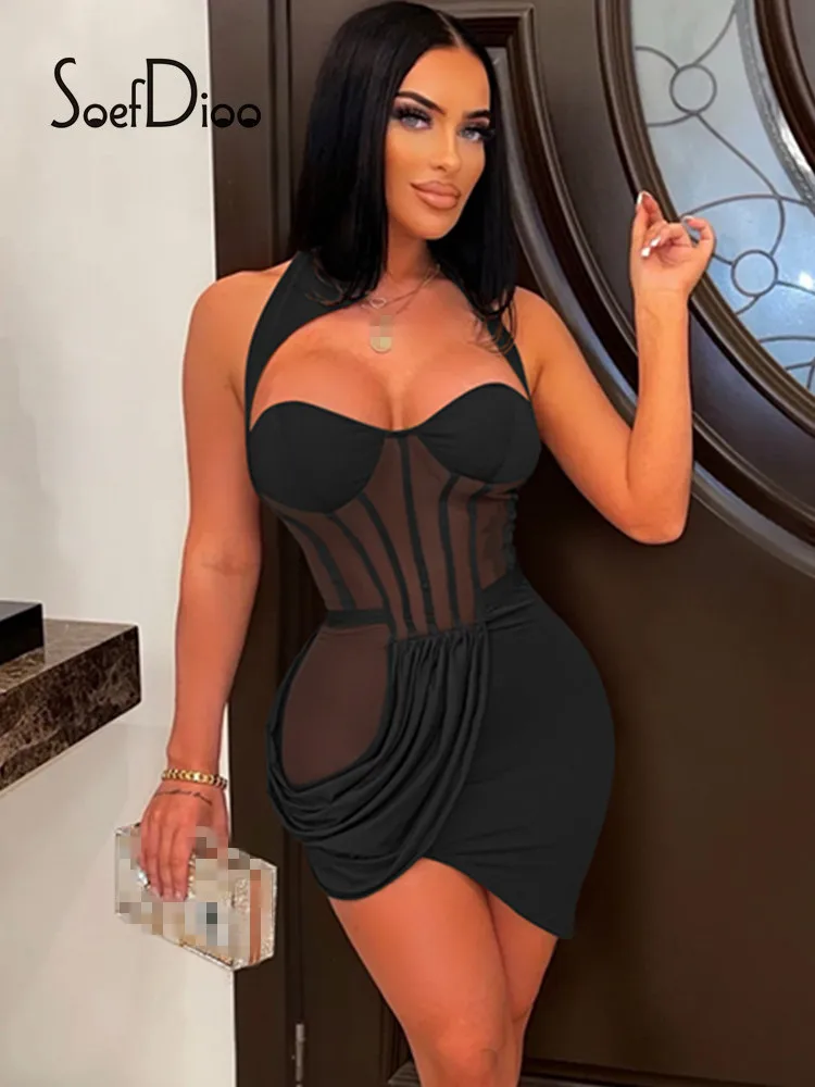 Soefdioo Patchwork Sheer Mesh Halter Sleeveless Mini Summer Dresses Women 2022 Party Clubwear Sexy Backless Fold Irregular Dress
Soefdioo Patchwork Sheer Mesh Halter Sleeveless Mini Summer Dresses Women 2022 Party Clubwear Sexy Backless Fold Irregular Dress