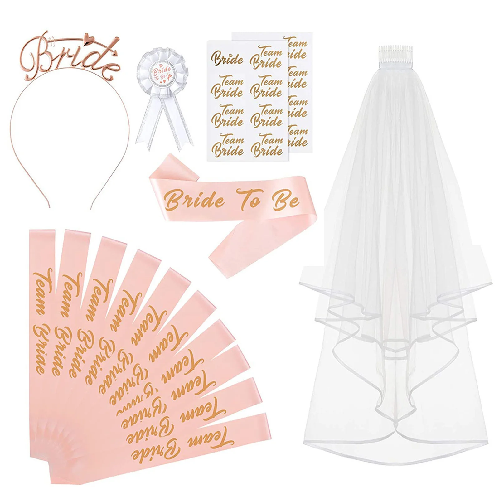 16 Pieces Bride to Be and Team Bride Sash Set with 10 Sash 1 Bride Sash Veil Badge Tiara Tattoos JGA Women for Hen Party
16 Pieces Bride to Be and Team Bride Sash Set with 10 Sash 1 Bride Sash Veil Badge Tiara Tattoos JGA Women for Hen Party