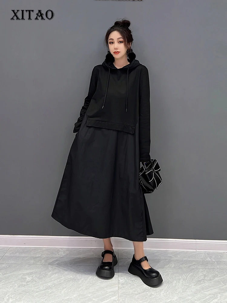XITAO False Two Pieces Sets Sweatshirt Dress Loose Fashion Folds Splicing Black Hooded Collar Dress Autumn Casual New ZY7887
XITAO False Two Pieces Sets Sweatshirt Dress Loose Fashion Folds Splicing Black Hooded Collar Dress Autumn Casual New ZY7887