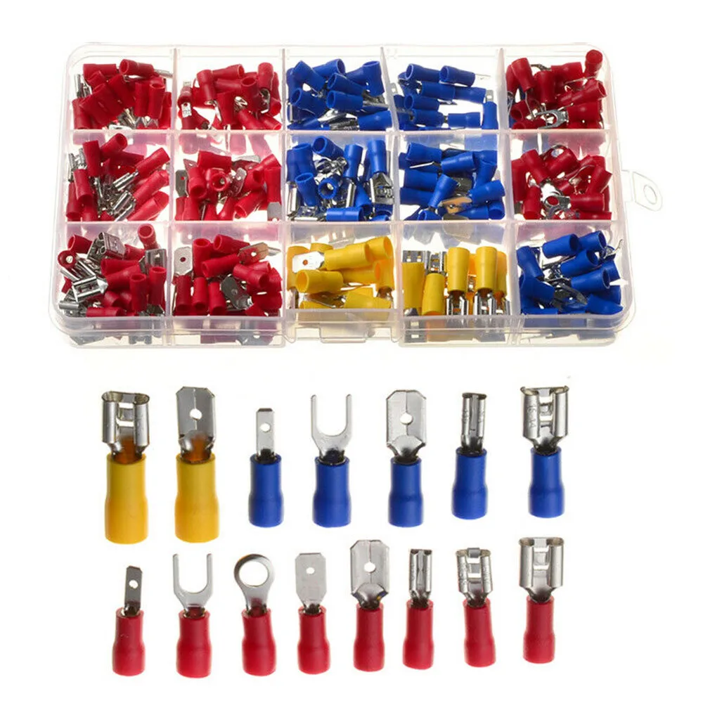 Crimp Spade Terminal Assorted Electrical Wire Cable Connector Kit Crimp Spade Insulated Ring Fork Spade Butt Set
Crimp Spade Terminal Assorted Electrical Wire Cable Connector Kit Crimp Spade Insulated Ring Fork Spade Butt Set