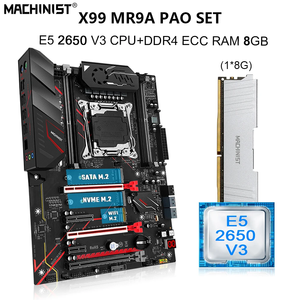 MACHINIST X99 комплект материнской платы с процессором E5 2650 V3 CPU 8G(1*8) DDR4 ECC RAM Memory LGA 2011-3