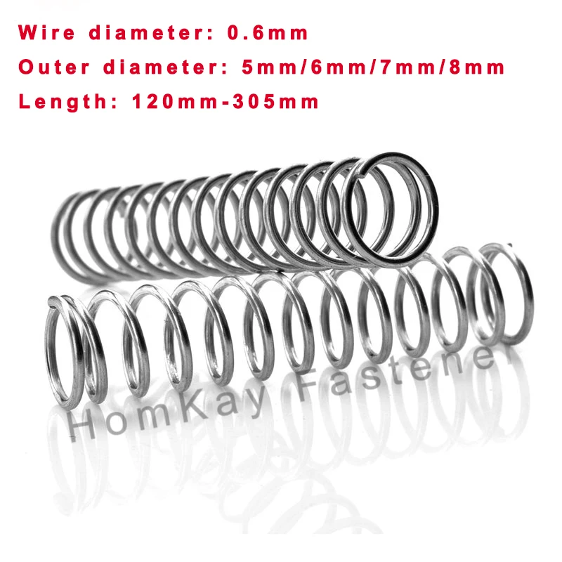 

1/2/3/5/10 Pcs 304 Stainless Steel Compression Spring WD 0.6mm*OD 5mm/6mm/7mm/8mm*Length 120mm-305mm Release Pressure Spring