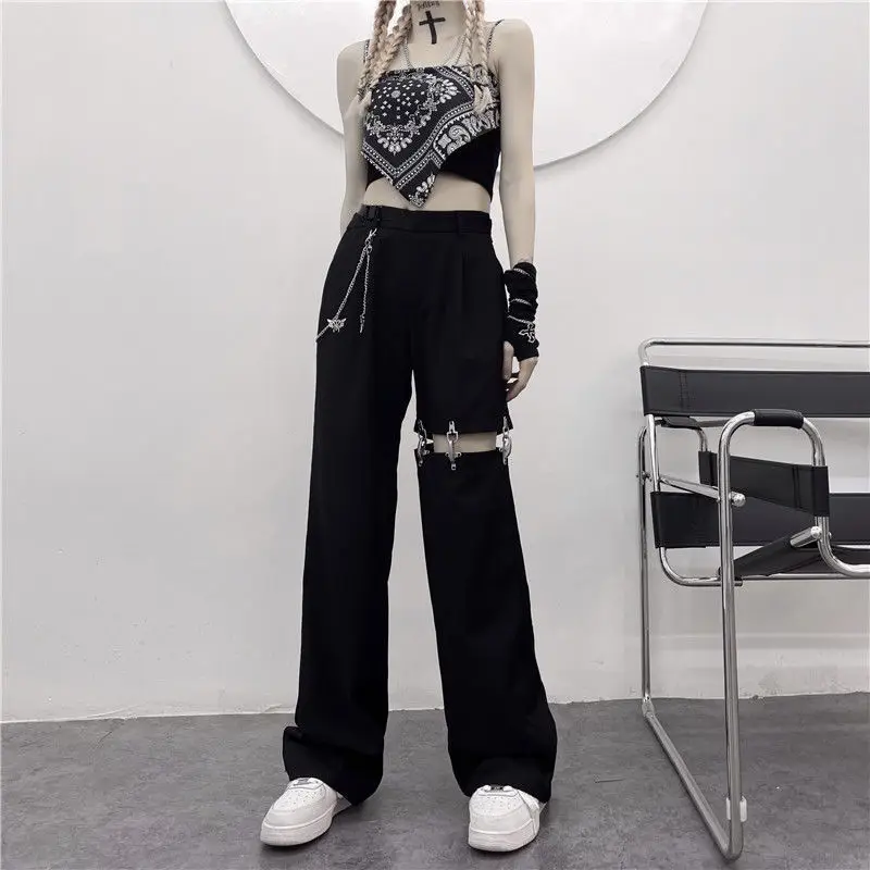 Gothic Techwear Black Cargo Pants Women Punk Fashion Hollow Out Wide Leg Pocket Straight Trousers for Female Goth Hip Hop K87
Gothic Techwear Black Cargo Pants Women Punk Fashion Hollow Out Wide Leg Pocket Straight Trousers for Female Goth Hip Hop K87
