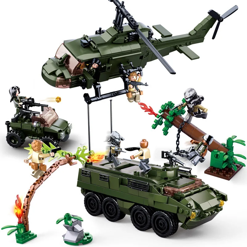 

Predator Armored Car Vehicle Helicopter Plane Building Blocks Set Military Movie Bricks Classic Model Toys For Kids Xmas Gifts