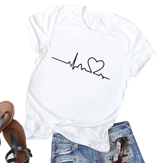 Women Heartbeat White T-shirt Sexy Love-Printed Tops Clothing Female 2020 Harajuku Streetwear O-Neck Casual Ladies Tees Shirts
Women Heartbeat White T-shirt Sexy Love-Printed Tops Clothing Female 2020 Harajuku Streetwear O-Neck Casual Ladies Tees Shirts