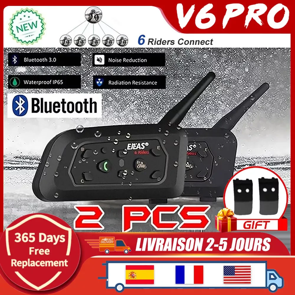 V6 Pro Intercom 1200m Motorcycle Bluetooth Helmet Intercom CSR Chip 2.4GHz FM 6 Riders Waterproof
V6 Pro Intercom 1200m Motorcycle Bluetooth Helmet Intercom CSR Chip 2.4GHz FM 6 Riders Waterproof
