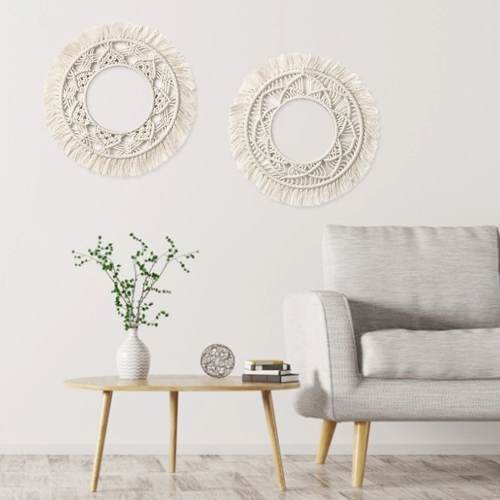 

Wall Hanging Mirror Macrame Tapestry Boho Fringe Round Tassel Mirrors For Living Room Bedroom Home Dorm Nursery Decoration