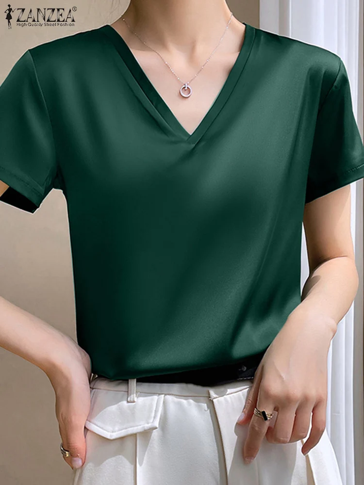ZANZEA Women Summer Satin Blouse Causal Short Sleeve Solid Tops Elegant Office Shirt Female V Neck Party Blusas Oversize Tunic
ZANZEA Women Summer Satin Blouse Causal Short Sleeve Solid Tops Elegant Office Shirt Female V Neck Party Blusas Oversize Tunic