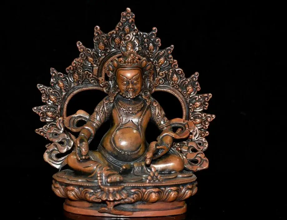 Old Chinese red copper handmade Lotus pedestal Yellow God of Wealth Buddha Statu
Old Chinese red copper handmade Lotus pedestal Yellow God of Wealth Buddha Statu