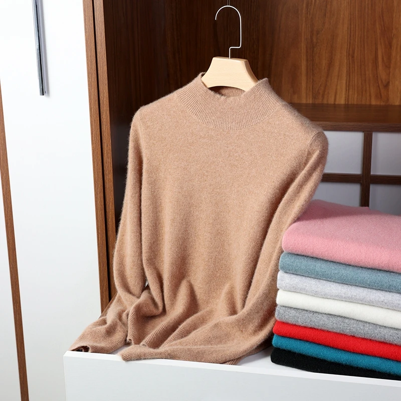 

Кашемировый свитер, Женский пуловер с воротником «хомут», вязаные свитера, теплый вязаный женский джемпер, зимняя одежда, однотонный Повсед...