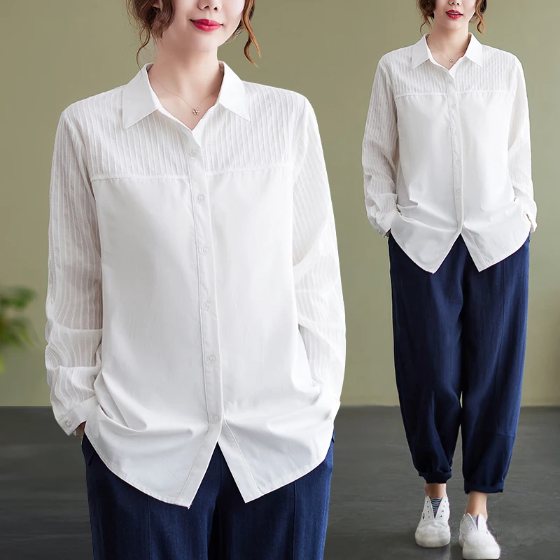 White Cotton Linen Shirt Women's Summer Clothes 2022 New Loose Literary Stripe Stitching Shows Thin Shirt Fashion
White Cotton Linen Shirt Women's Summer Clothes 2022 New Loose Literary Stripe Stitching Shows Thin Shirt Fashion