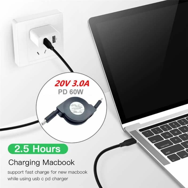 

60W PD Type C Retractable Fast Charging Data Sync Cord for Phone Tablets DropShipping