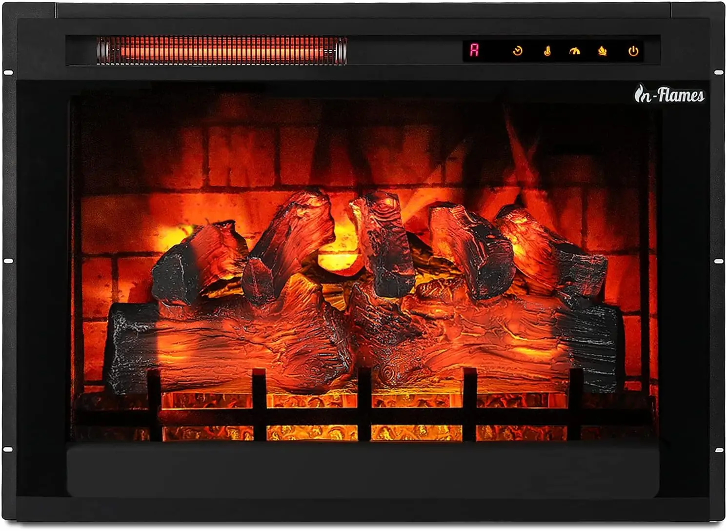 

28 Inch in- Recessed Fireplace Insert - Realistic Wood Log, 3D Adjustable Flame Effects, Infrared Quartz, Thermostat, and Timer