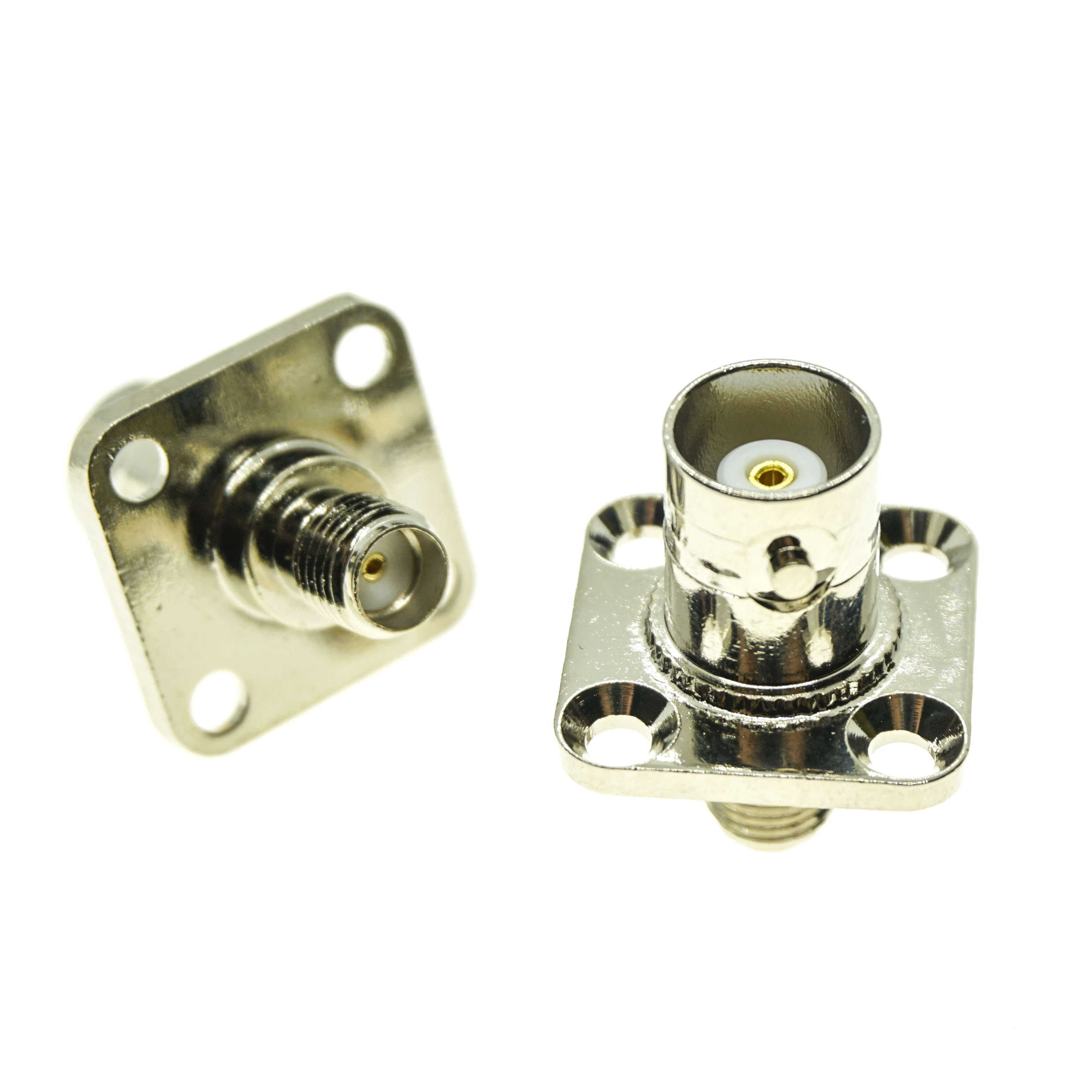 

BNC To SMA Connector Socket Q9 BNC Female To SMA Female Plug 4 Hole Flange Panel Mount Nickel Brass RF Coaxial Adapters