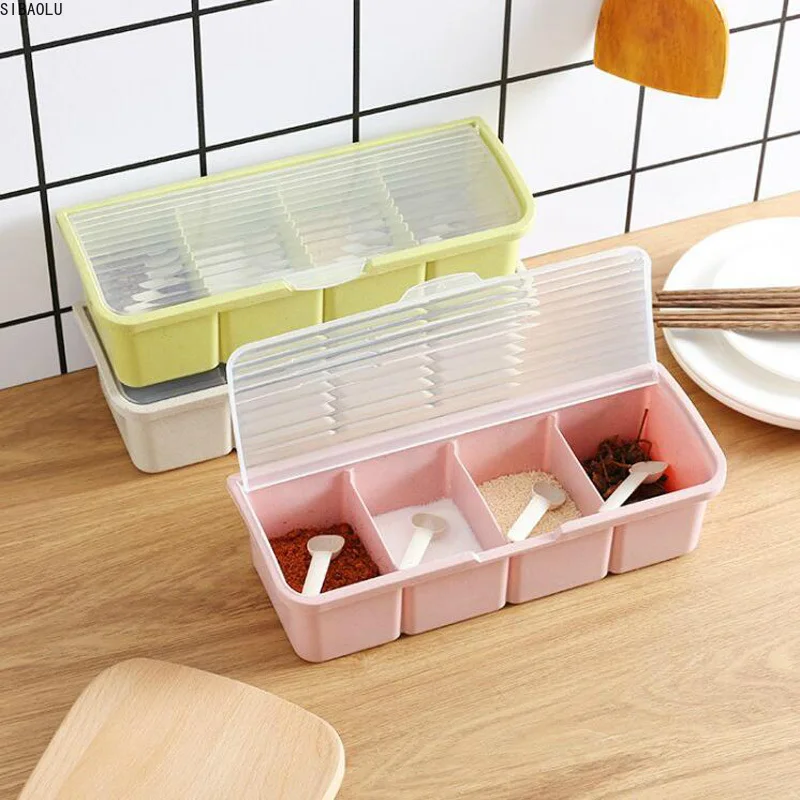 Seasoning Box Condiment Storage Container Rack Spice Jar 4 Cells With Spoon Spice Box Storage Container Condiment Jars for Spice
Seasoning Box Condiment Storage Container Rack Spice Jar 4 Cells With Spoon Spice Box Storage Container Condiment Jars for Spice