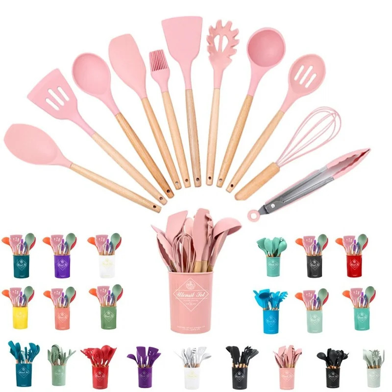 Creative Wooden Handle Silicone 12-piece Set Cooking Spatula Spoon Non-stick Pan High Temperature Kitchen Utensils Multi-color
Creative Wooden Handle Silicone 12-piece Set Cooking Spatula Spoon Non-stick Pan High Temperature Kitchen Utensils Multi-color
