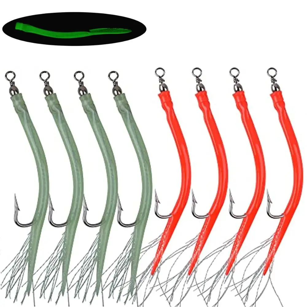 

6/0 8/0 10/0 Eel Tube Jig Bait Shank Rolling Swivel Luminous Sabiki Rig Long Shank Offset Hook Barbed Eel Fishing Lures