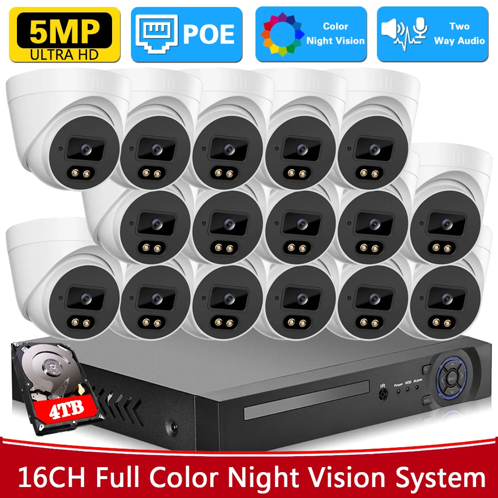 

16CH 5MP 8MP POE NVR Kit XMeye Security Camera System Two Way Audio H.265 Dome IP Camera Indoor P2P CCTV Video Surveillance Set