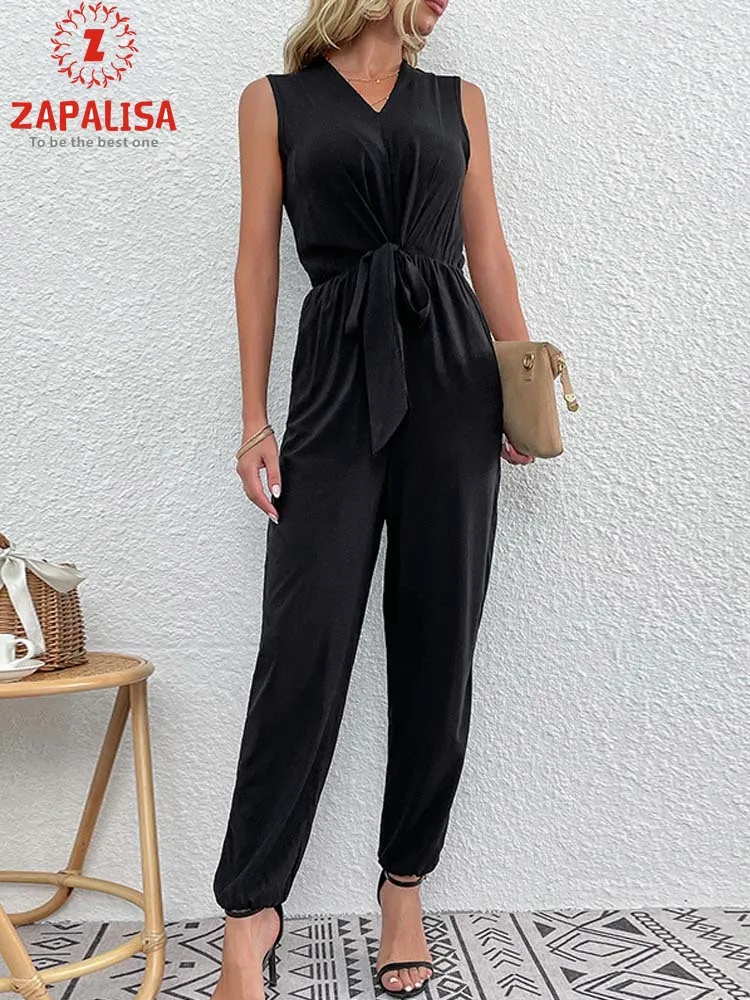 England Style Summer Solid Color Jumpsuits for Women Hollow Out Design Pocket Bandage Decor V-Neck Sleeveless HIgh Waist Rompers
England Style Summer Solid Color Jumpsuits for Women Hollow Out Design Pocket Bandage Decor V-Neck Sleeveless HIgh Waist Rompers